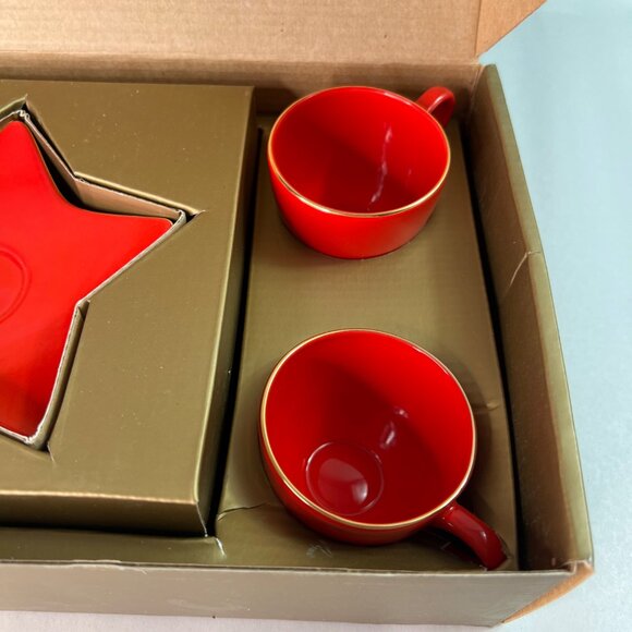 Williams-Sonoma Red Star Cup & Saucer Set Holiday Dessert Espresso Holiday - Picture 6 of 12